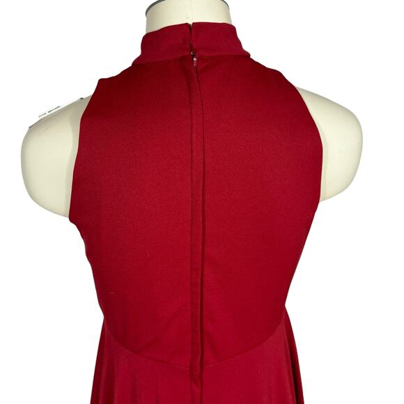 Vintage Maxi Dress Small Maroon Sleeveless Mock Neck High-Waist Back Zip USA - Picture 5 of 11
